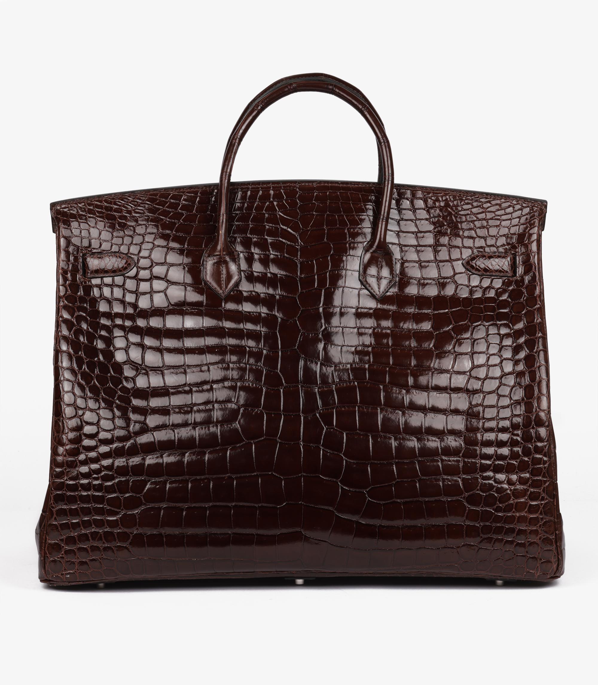 Hermès Havane Shiny Porosus Crocodile Leather Birkin 50cm Retourne In Excellent Condition For Sale In Bishop's Stortford, Hertfordshire