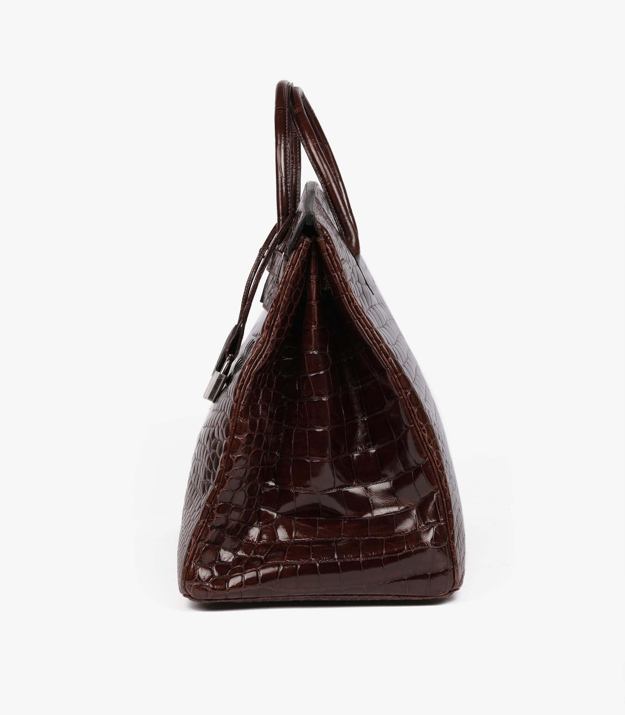 Women's or Men's Hermès Havane Shiny Porosus Crocodile Leather Birkin 50cm Retourne For Sale