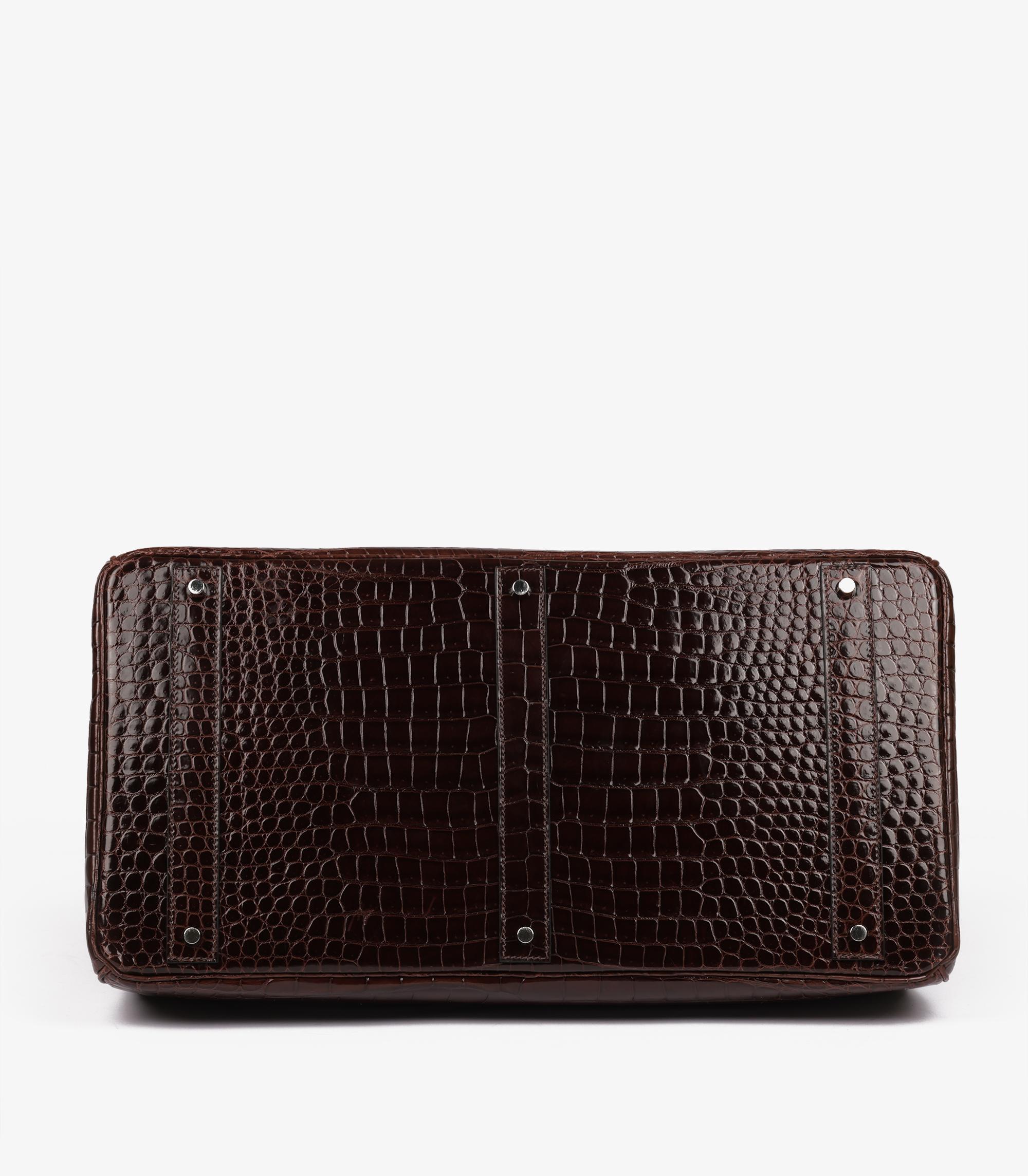 Hermès Havane Shiny Porosus Crocodile Leather Birkin 50cm Retourne For Sale 1