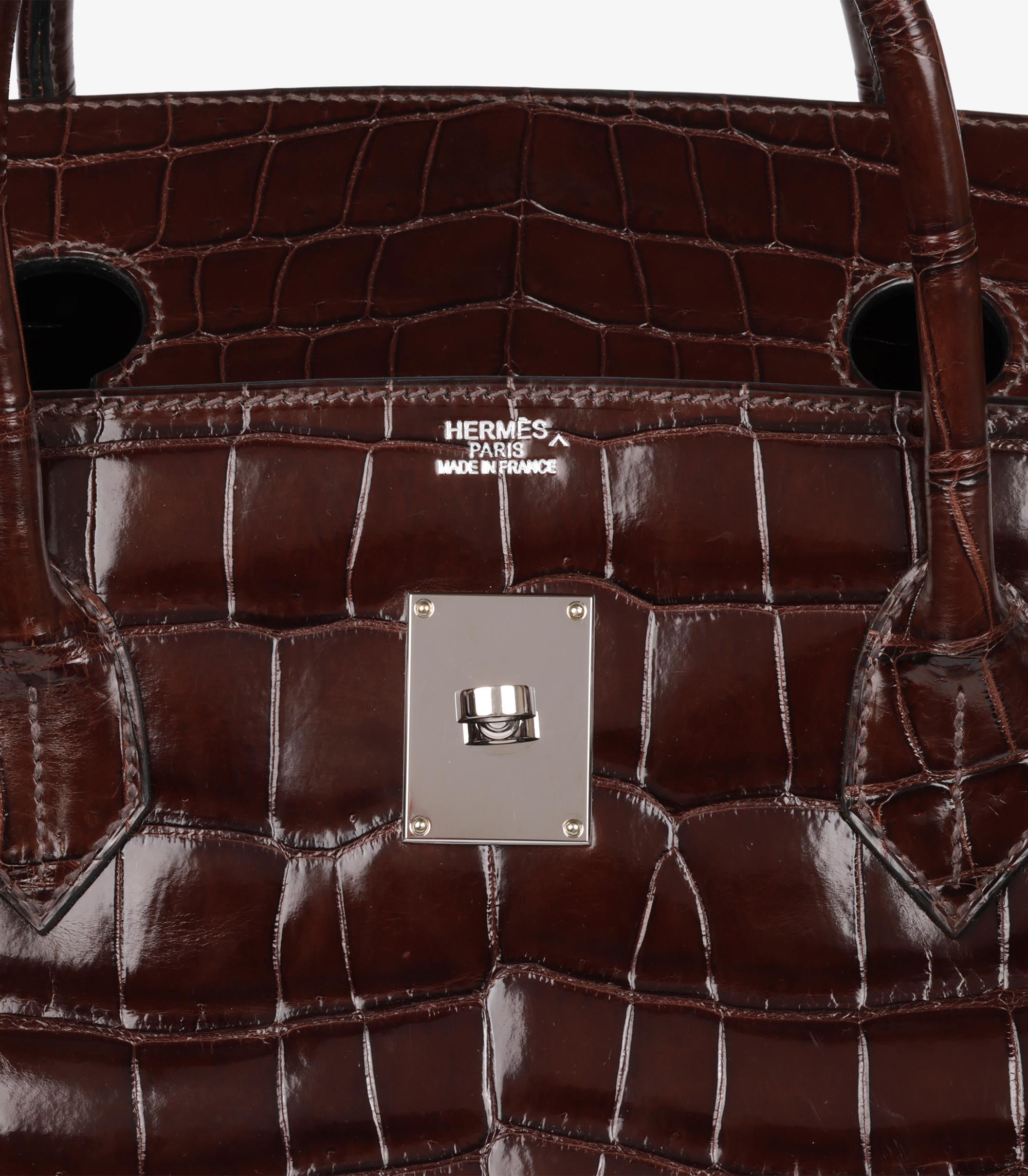 Hermès Havane Shiny Porosus Crocodile Leather Birkin 50cm Retourne For Sale 2