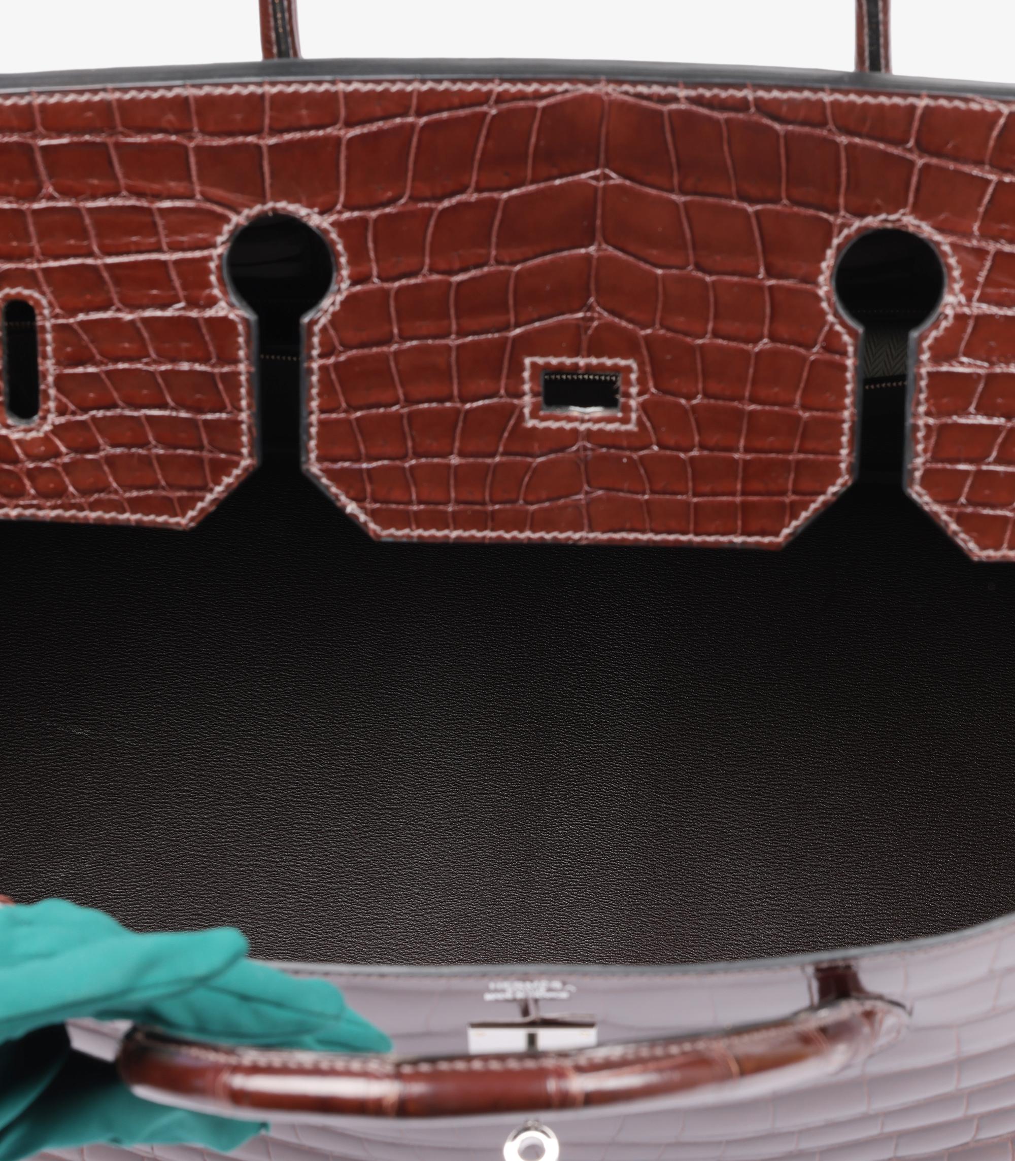 Hermès Havane Shiny Porosus Crocodile Leather Birkin 50cm Retourne For Sale 3