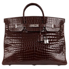 Hermès Havane Shiny Porosus Crocodile Leather Birkin 50cm Retourne