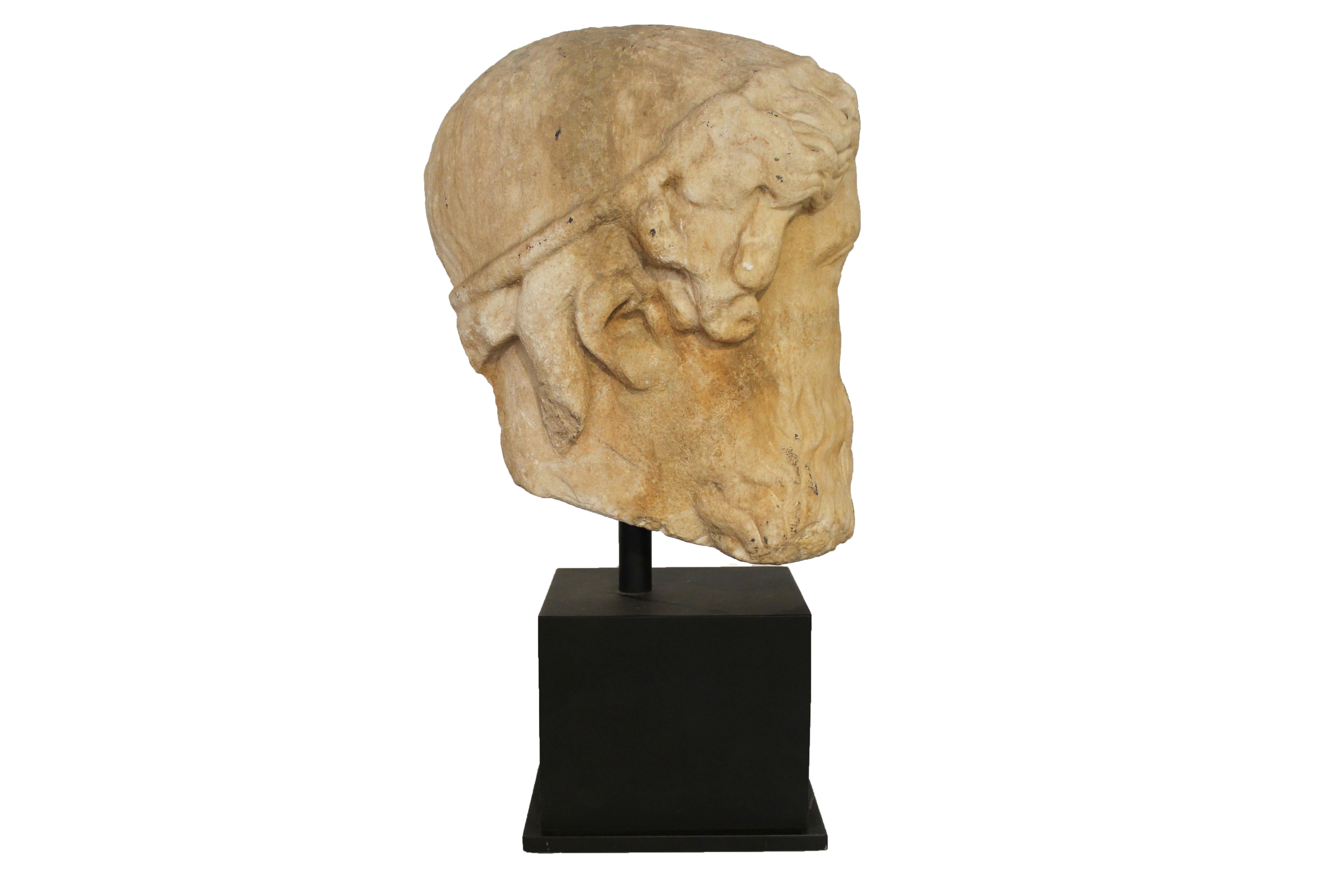 Classical Greek Hermes Head Sculpture, 4th Century, Greece For Sale