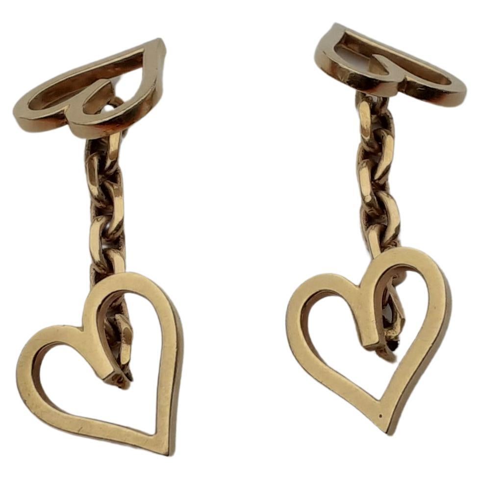 Gemelos Hermès de oro amarillo en forma de corazón en venta