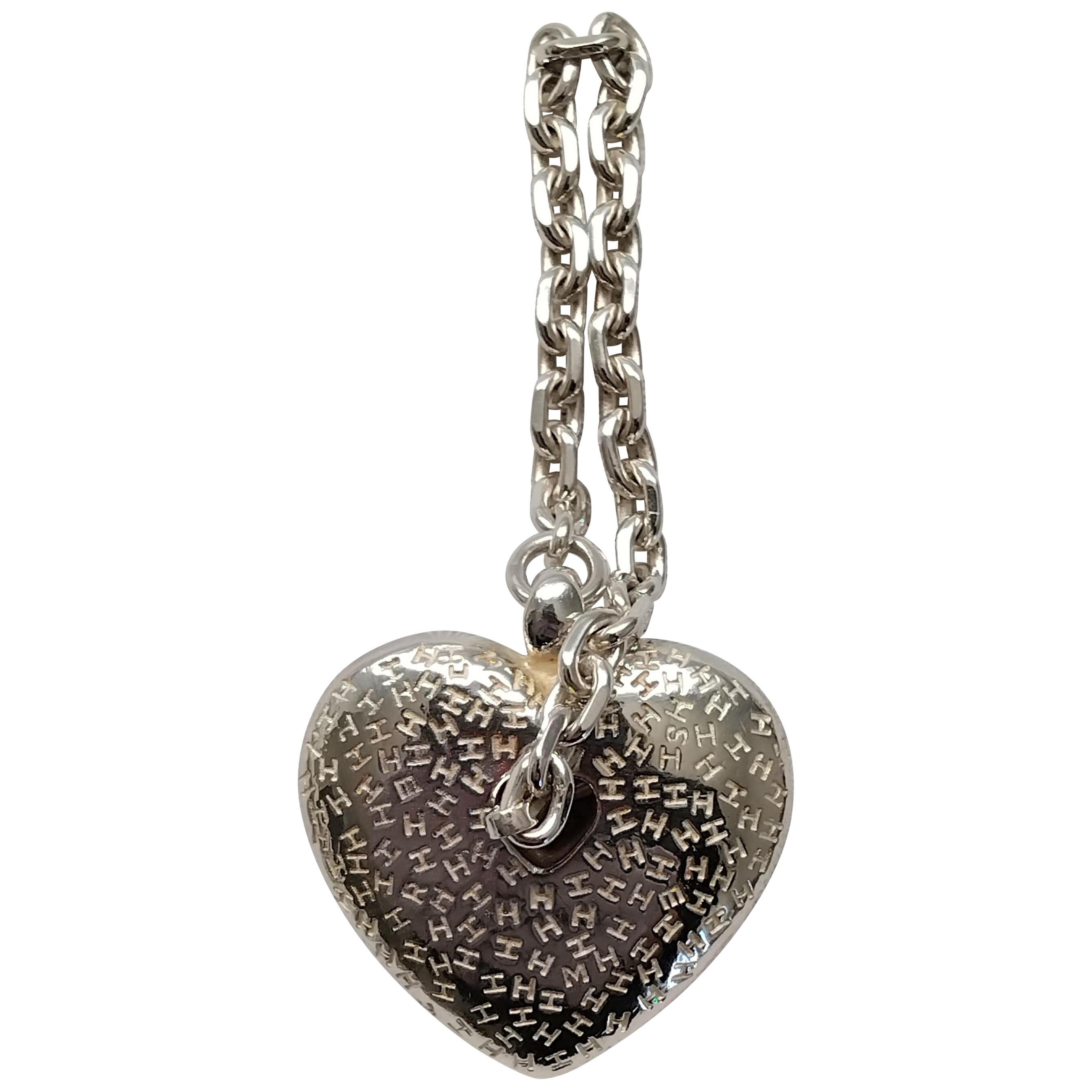 Hermès Herz Silber Schlüsselanhänger Charme für Kelly Birkin im Zustand „Hervorragend“ im Angebot in Corcoué Sur Logne, Loire-Atlantique