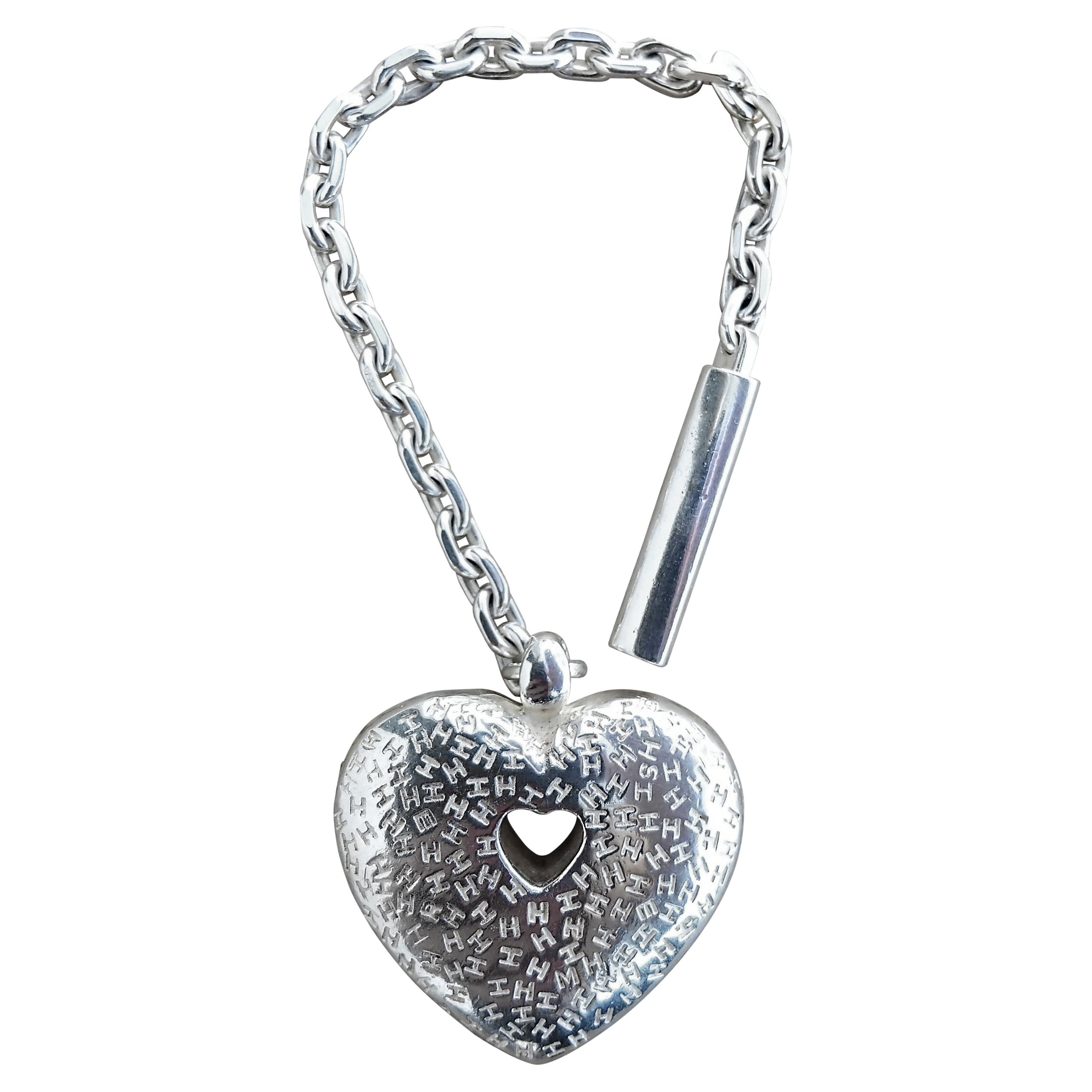 Hermès Herz Silber Schlüsselanhänger Charme für Kelly Birkin im Angebot