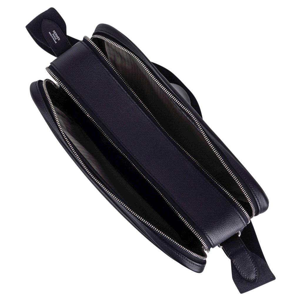 Hermes Hebdo Reporter Messenger Bag Black Evergrain Palladium New For Sale 6