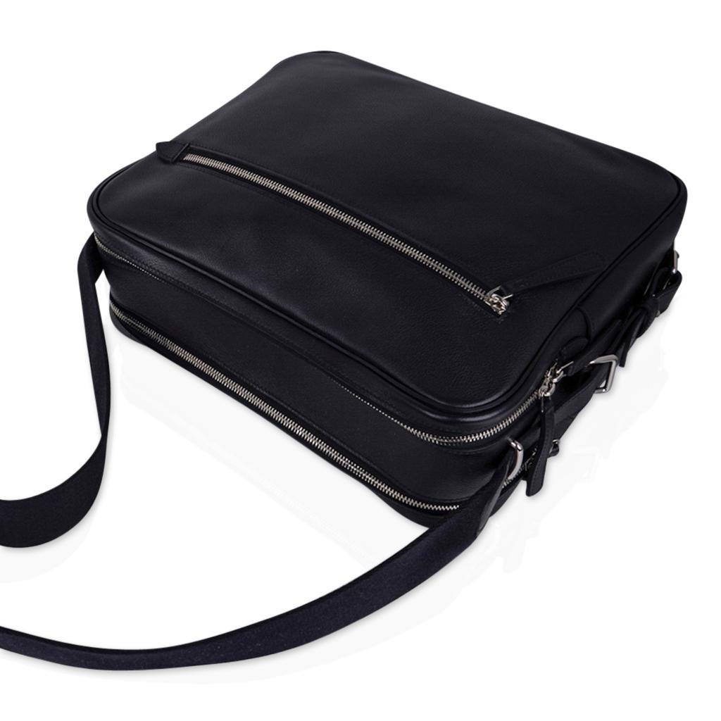 Hermes Hebdo Reporter Messenger Bag Black Evergrain Palladium New In New Condition For Sale In Miami, FL