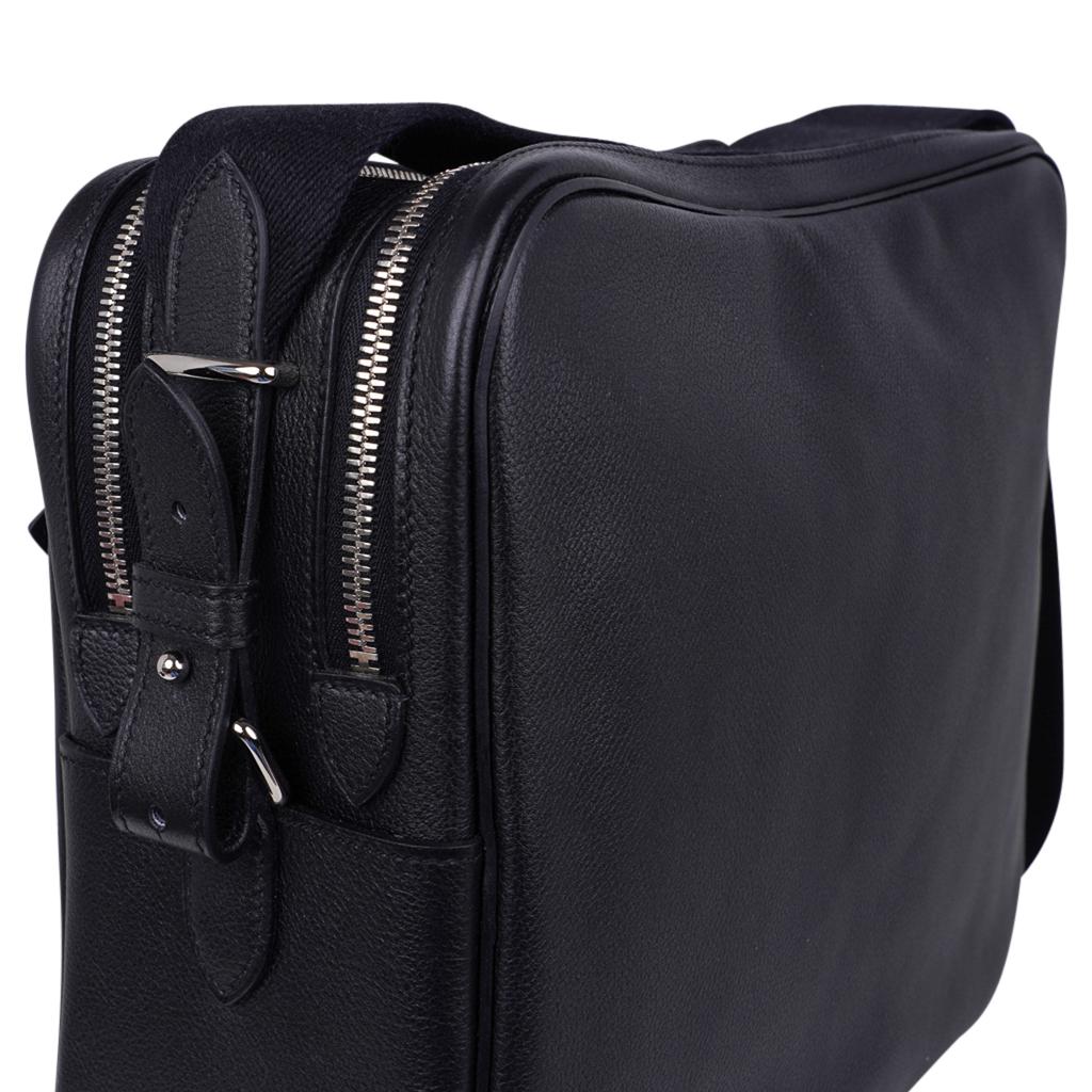 Hermes Hebdo Reporter Messenger Bag Black Evergrain Palladium New For Sale 1