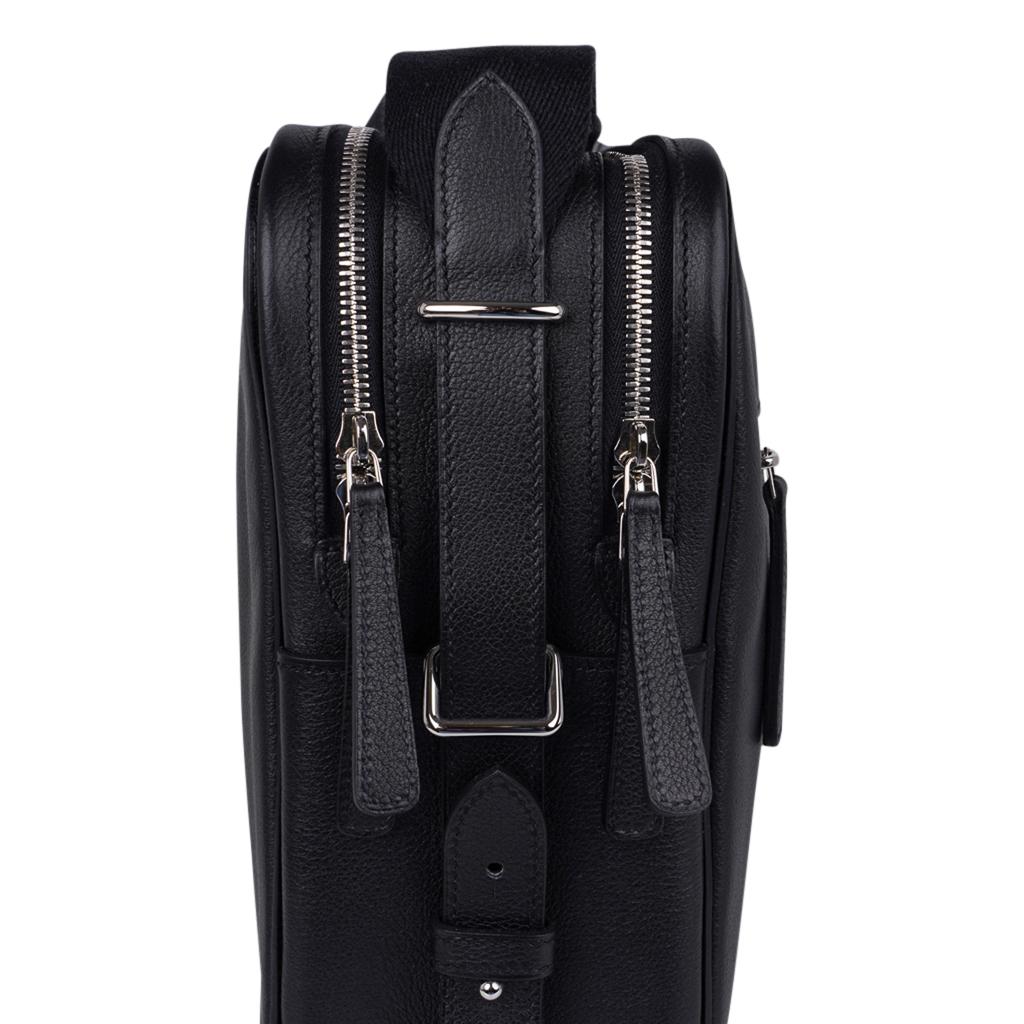 Hermes Hebdo Reporter Messenger Bag Black Evergrain Palladium New For Sale 2