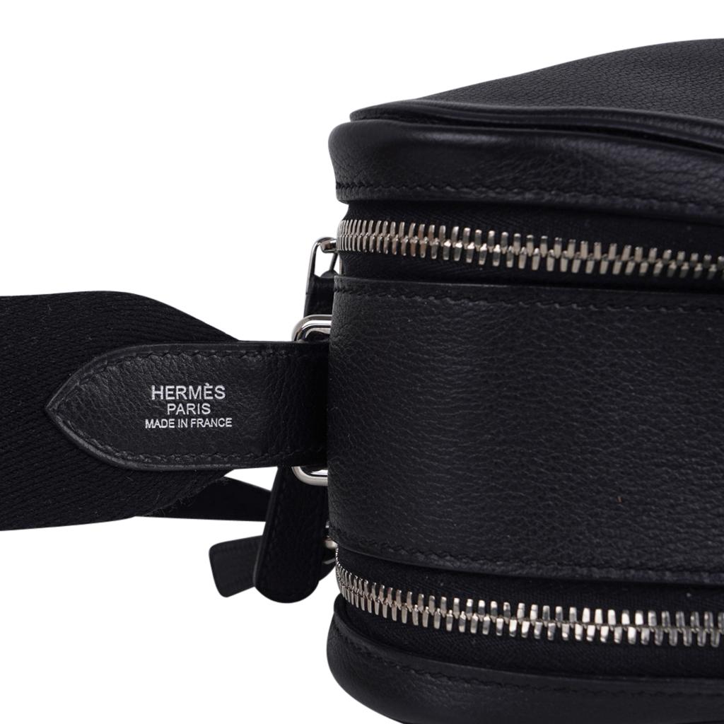 Hermes Hebdo Reporter Messenger Bag Black Evergrain Palladium New For Sale 4