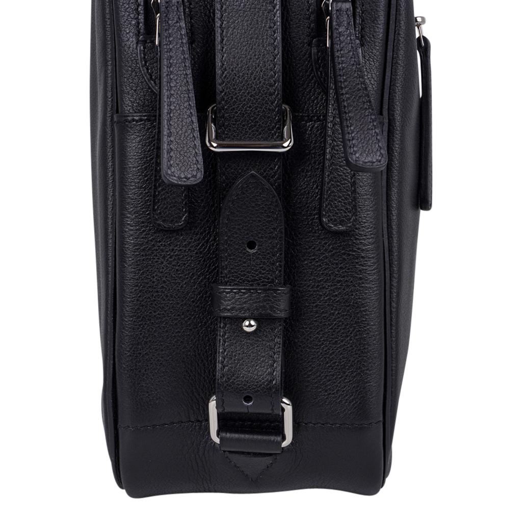 Hermes Hebdo Reporter Messenger Bag Black Evergrain Palladium New For Sale 5