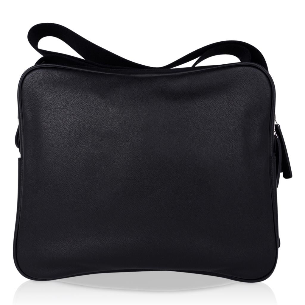 Hermes Hebdo Reporter Messenger Bag Black Evergrain Palladium New For Sale 3