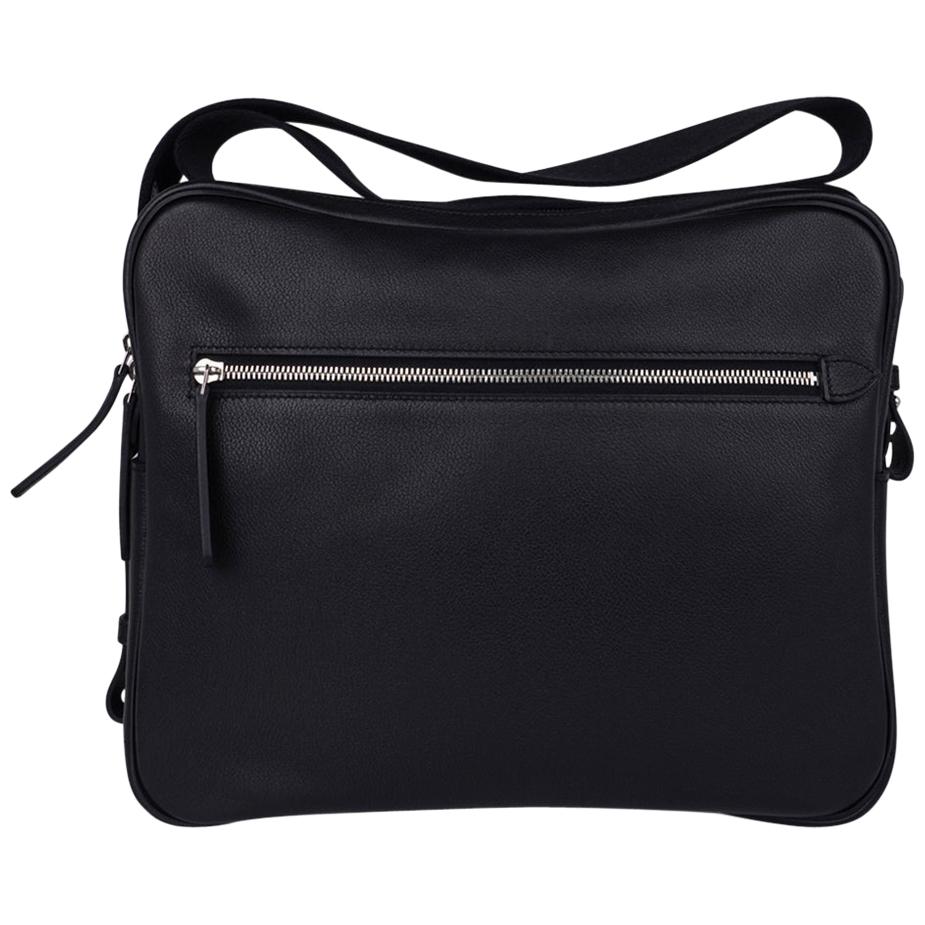 Hermes Hebdo Reporter Messenger Bag Black Evergrain Palladium New For Sale