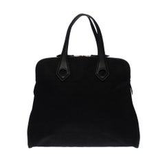 Hermes Heeboo handbag in canvas and black leather, palladium silver hardware