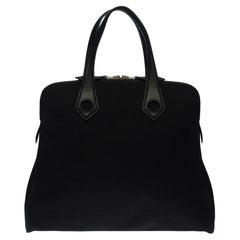 Hermes Heeboo handbag in canvas and black leather, palladium silver hardware