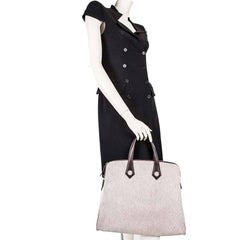 HERMES 'Heeboo' Vintage Bag in Beige H Fabric and Brown Leather