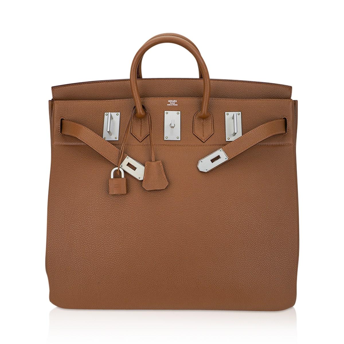 Brown Hermes Helium Hac 50 Travel Bag Alezan Togo Aluminum Hardware Very Rare For Sale