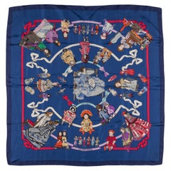Hermès "Hello Dolly" Blue Silk Scarf