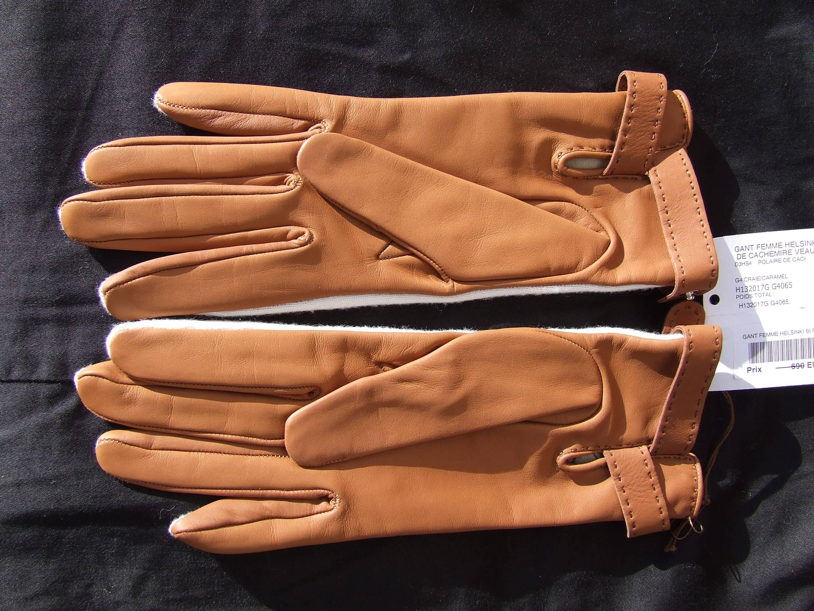 Hermès Helsinki Damen Handschuhe aus Kaschmir und Leder Größe 6, 5 im Angebot 3