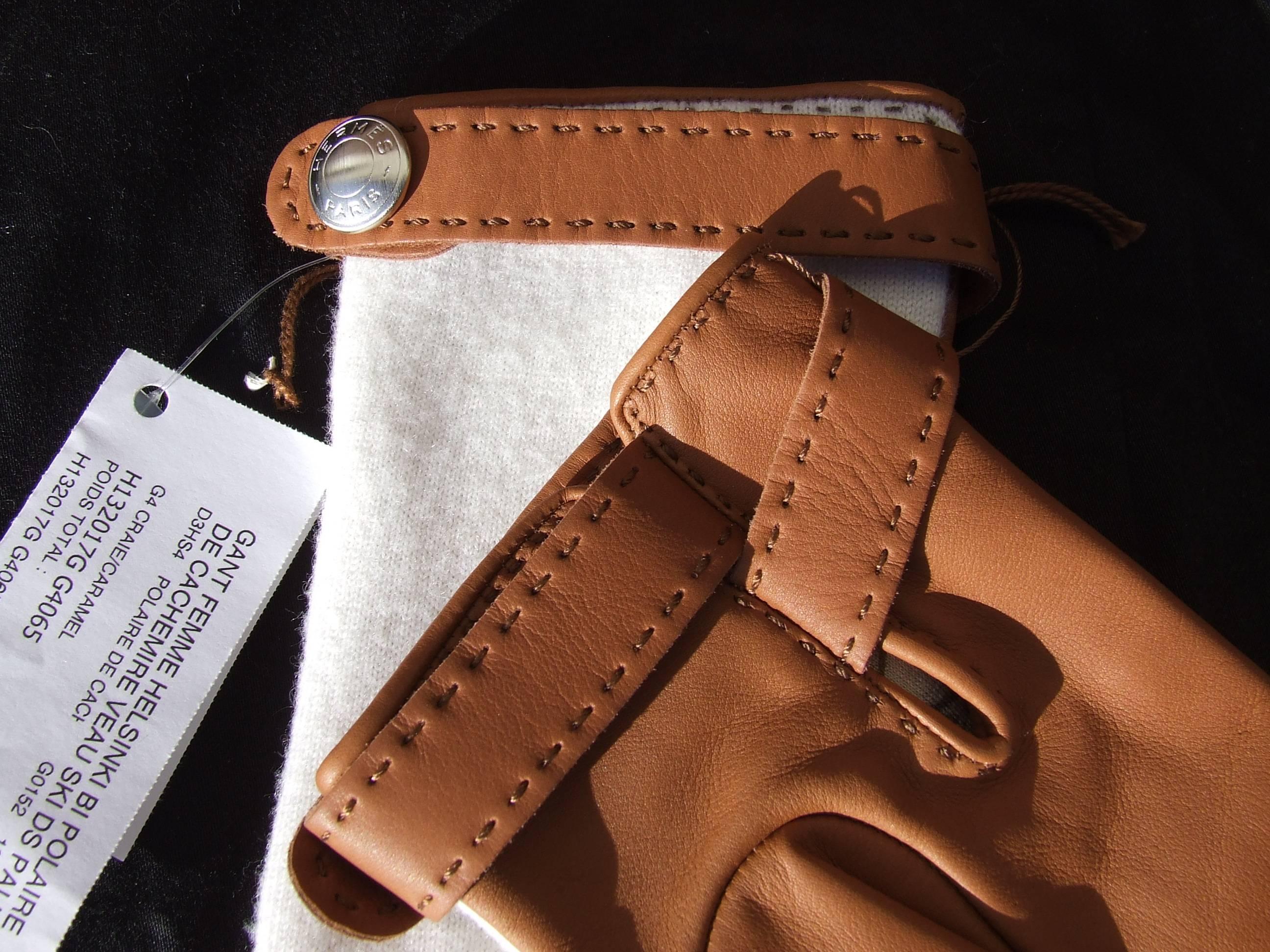 Hermès Helsinki Damen Handschuhe aus Kaschmir und Leder Größe 6, 5 im Angebot 4