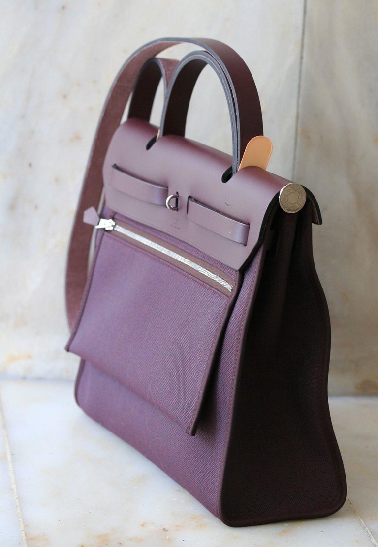 Hermes PHW Herbag 31 2way Shoulder Handbag Canvas Purple Used