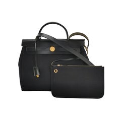Hermes Herbag 31 Black Canvas Gold Hardware Crossbody Bag