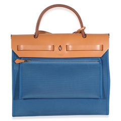 Hermès Herbag 31 Bleu Izimir Fauve Toile Vache Hunter Herbag Zip 31 PM PHW