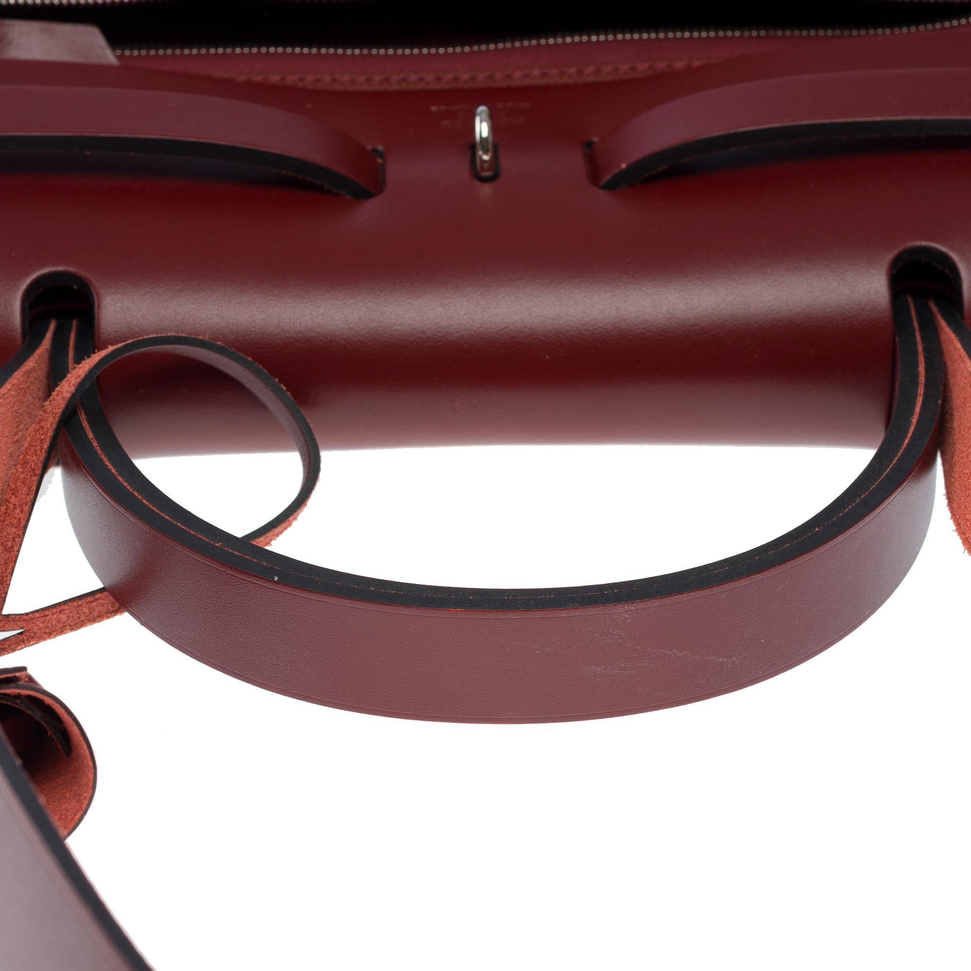 Hermès Herbag 31 handbag strap in Rouge H officer canvas and leather, PHW For Sale 5