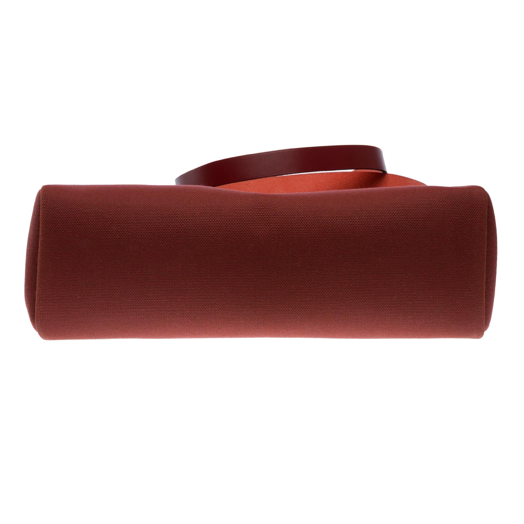 Hermès Herbag 31 handbag strap in Rouge H officer canvas and leather, PHW For Sale 6