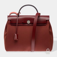 Hermès Herbag 31 handbag strap in Rouge H officer canvas and leather, PHW
