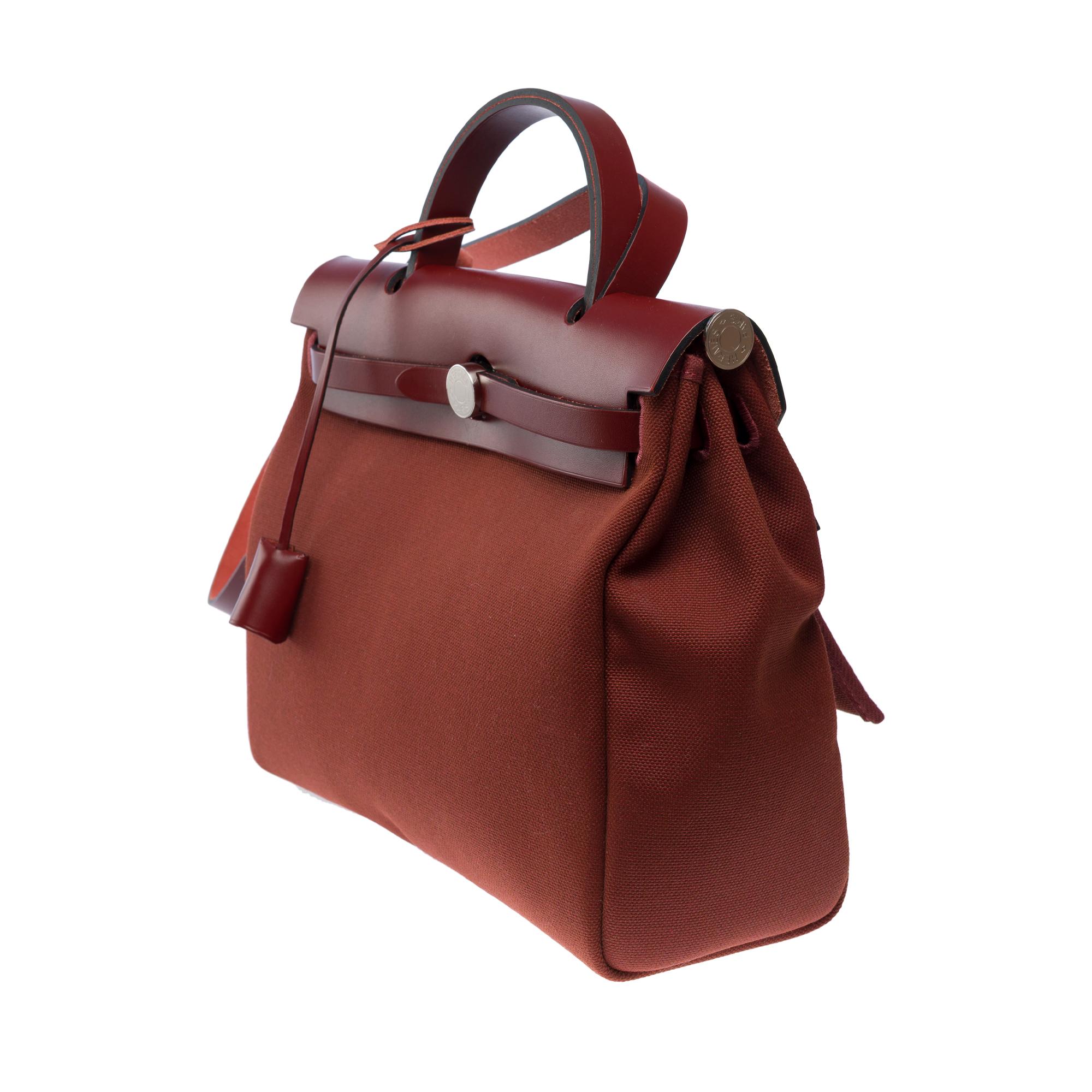 Women's or Men's Hermès Herbag 31 handbag strap in Rouge H officer canvas and leather, PHW For Sale