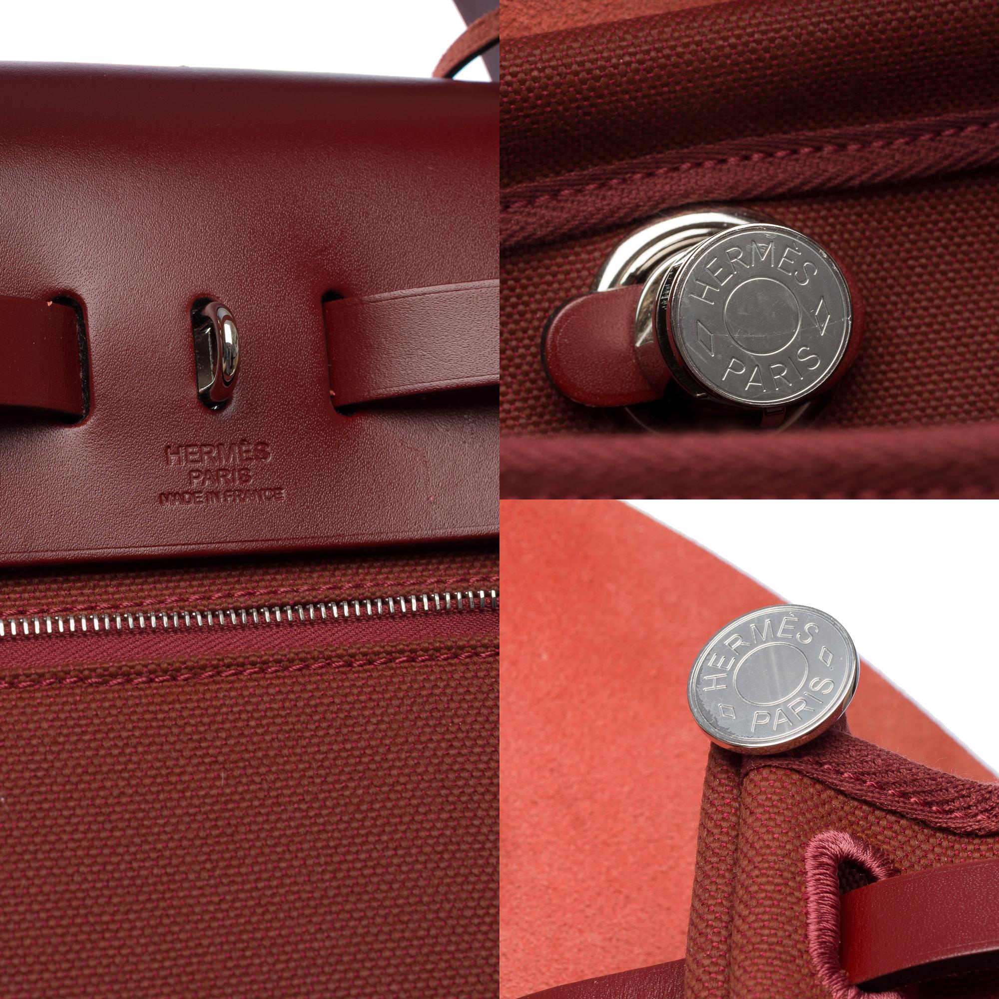 Hermès Herbag 31 handbag strap in Rouge H officer canvas and leather, PHW For Sale 2