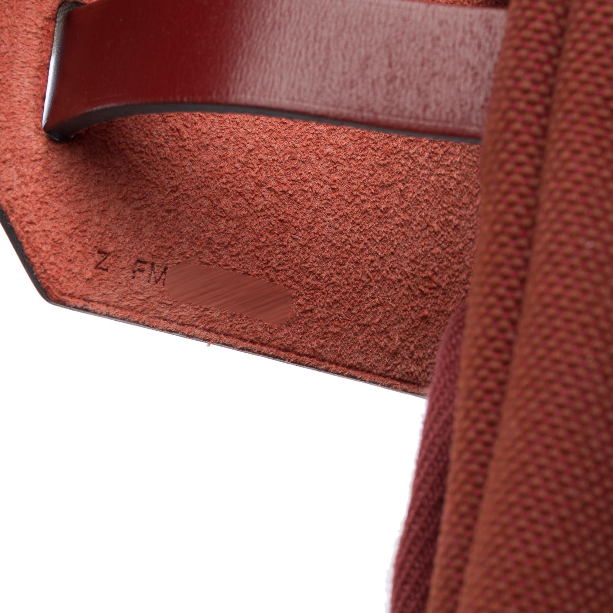 Hermès Herbag 31 handbag strap in Rouge H officer canvas and leather, PHW For Sale 3