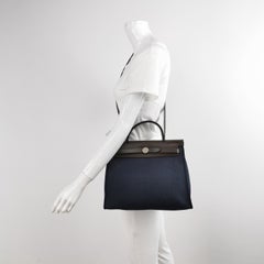 Hermes Herbag 31 Navy Canvas Brown Leather Crossbody Bag