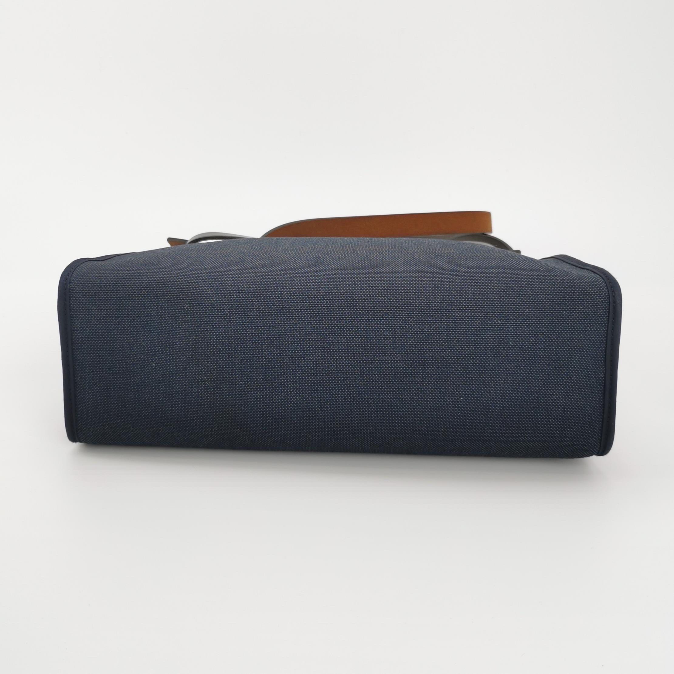 Donna Hermes Herbag 31 Borsa a tracolla in pelle marrone canvas navy in vendita