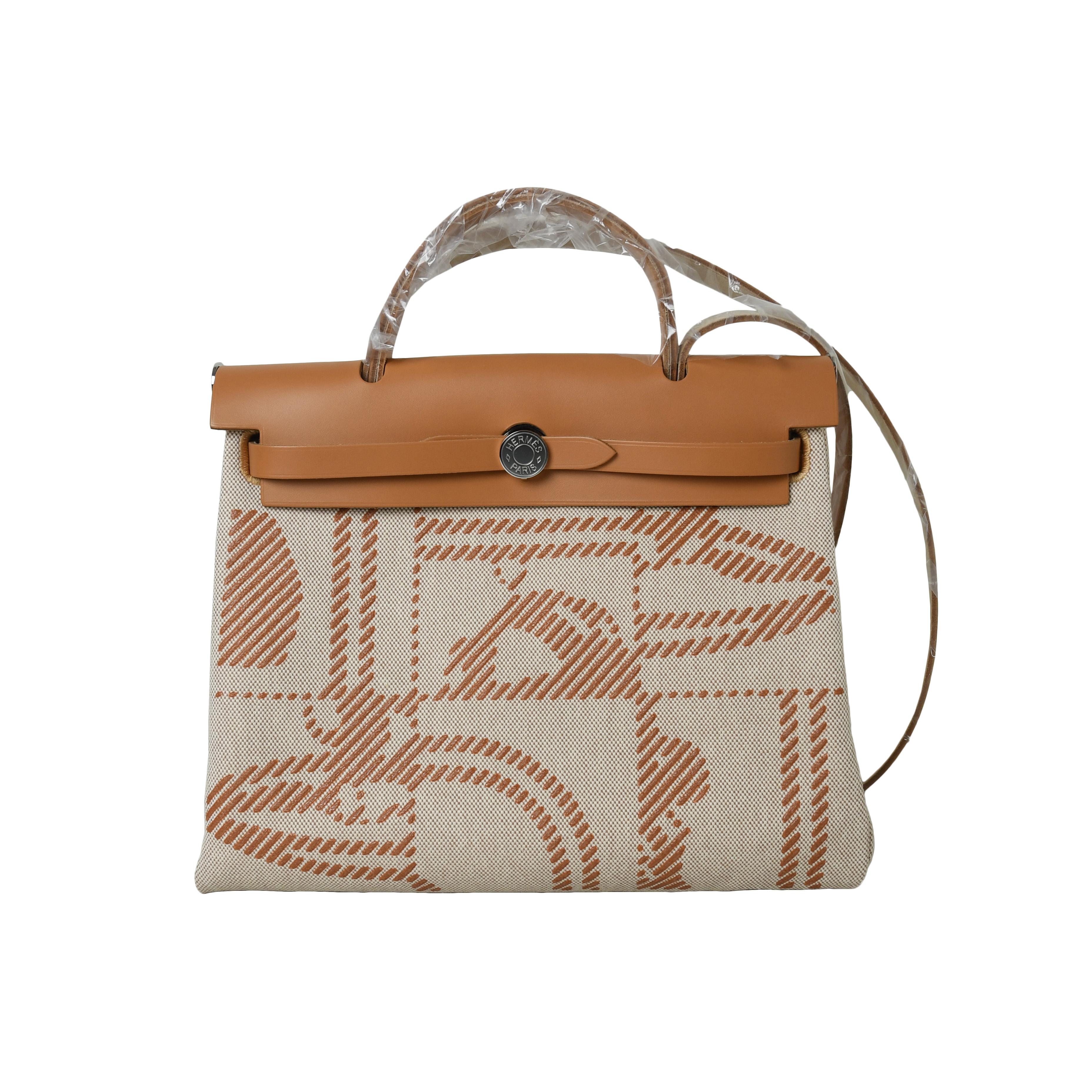 Hermes Herbag Bag Bride De Gala Canvas Palladium Hardware In Brown