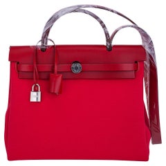 Hermes Herbag Zip Retourne 31 Rose Shocking Berline/ Rouge Sellier Leather