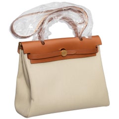 Hermes Herbag 31cm Fauve & Beton Vache Hunter and Toile Gold Hardware