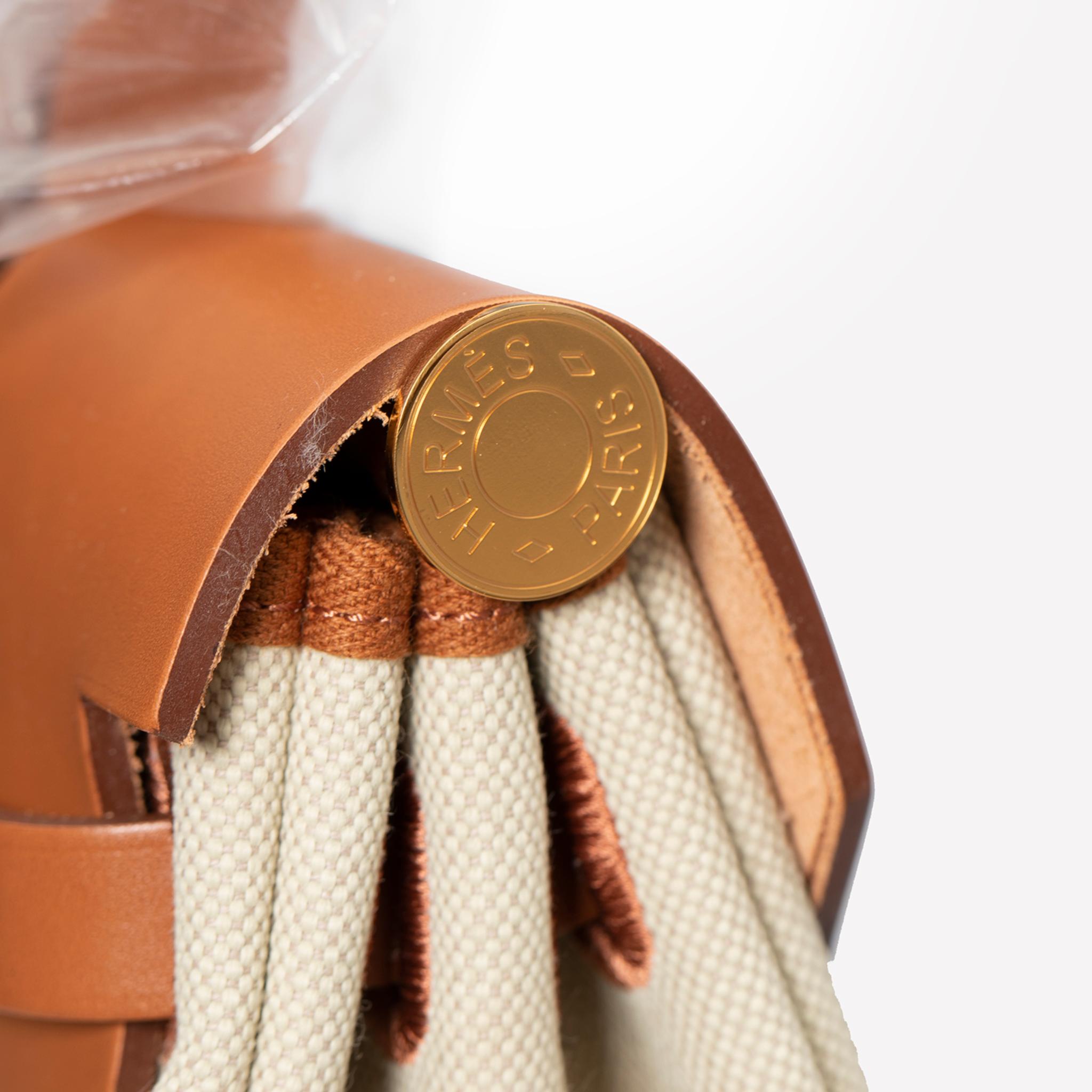 Hermes Herbag 31cm Fauve & Beton Vache Hunter und Toile Gold Hardware für Damen oder Herren