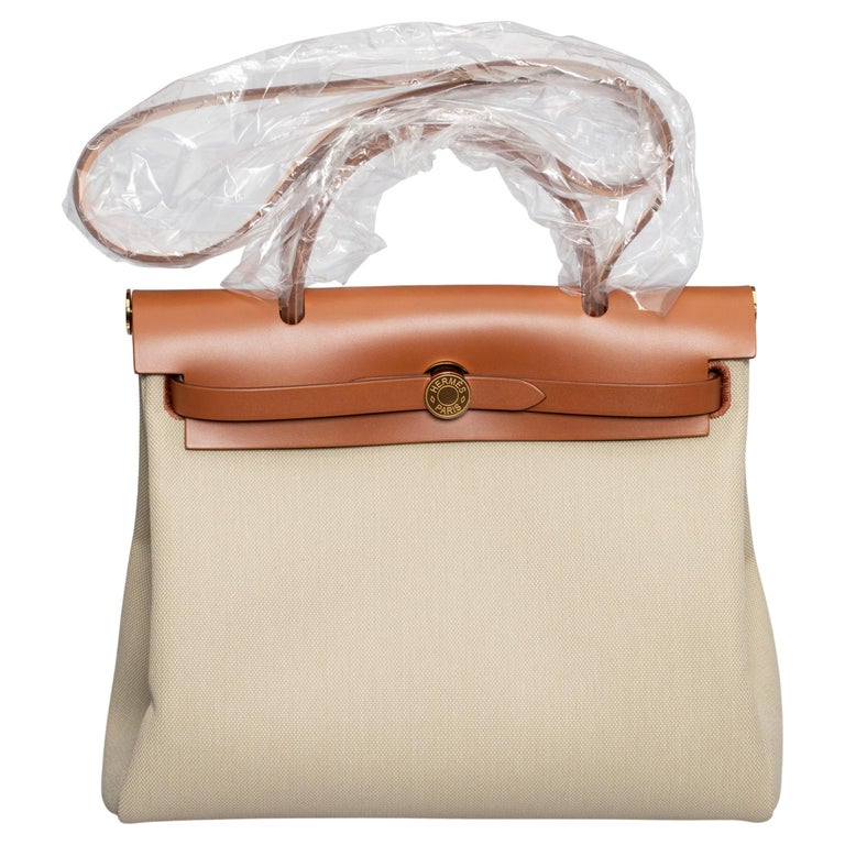 Hermes Herbag 31cm Fauve and Beton Vache Hunter and Toile Gold Hardware