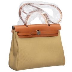 Hermes Herbag 31cm Fauve & Poussiere Vache Hunter and Toile Palladium Hardware