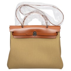 Sac Hermès Herbag 31cm Fauve & Poussiere Vache Hunter et Toile Palladium quincaillerie