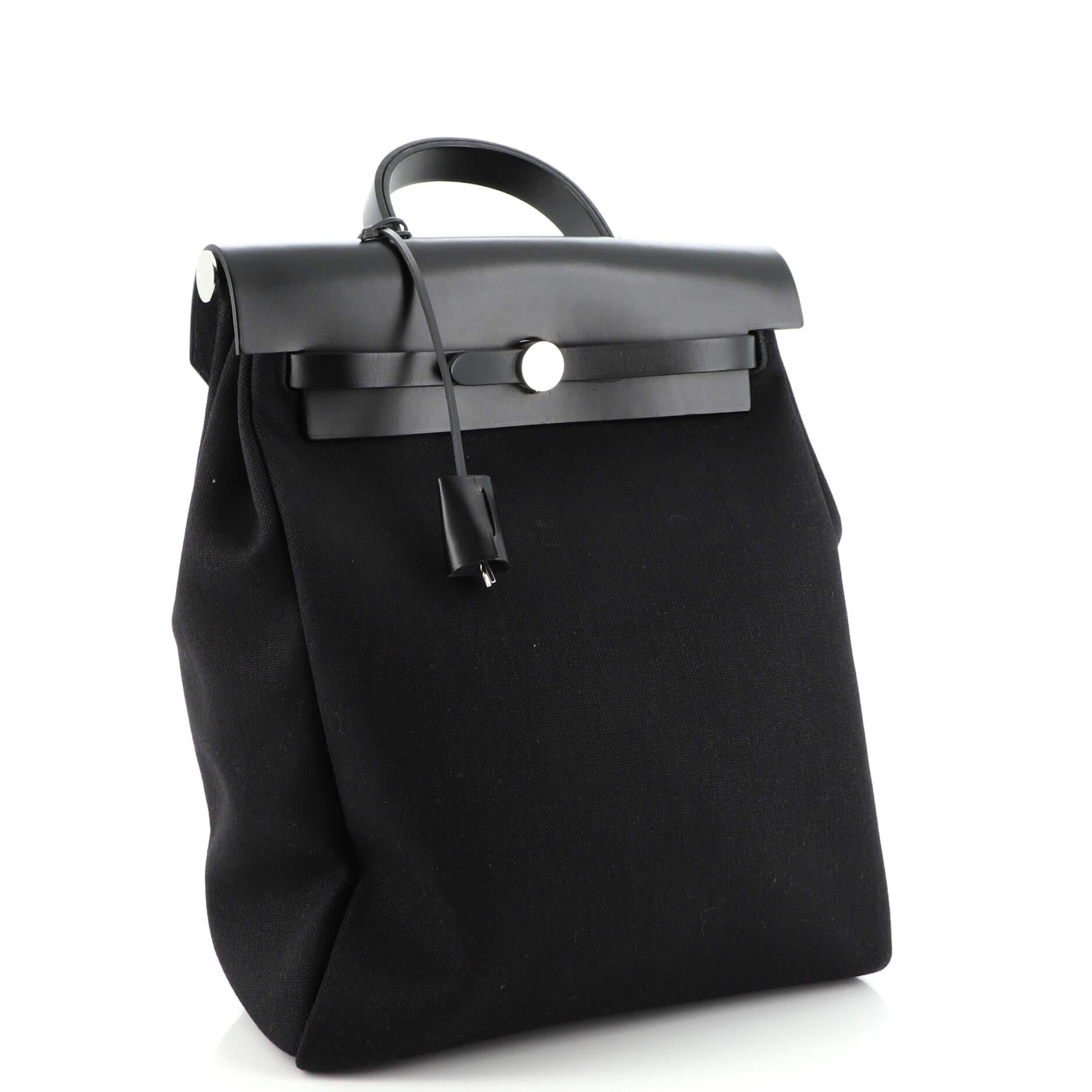 Black Hermes Herbag A Dos Zip Backpack Toile and Leather