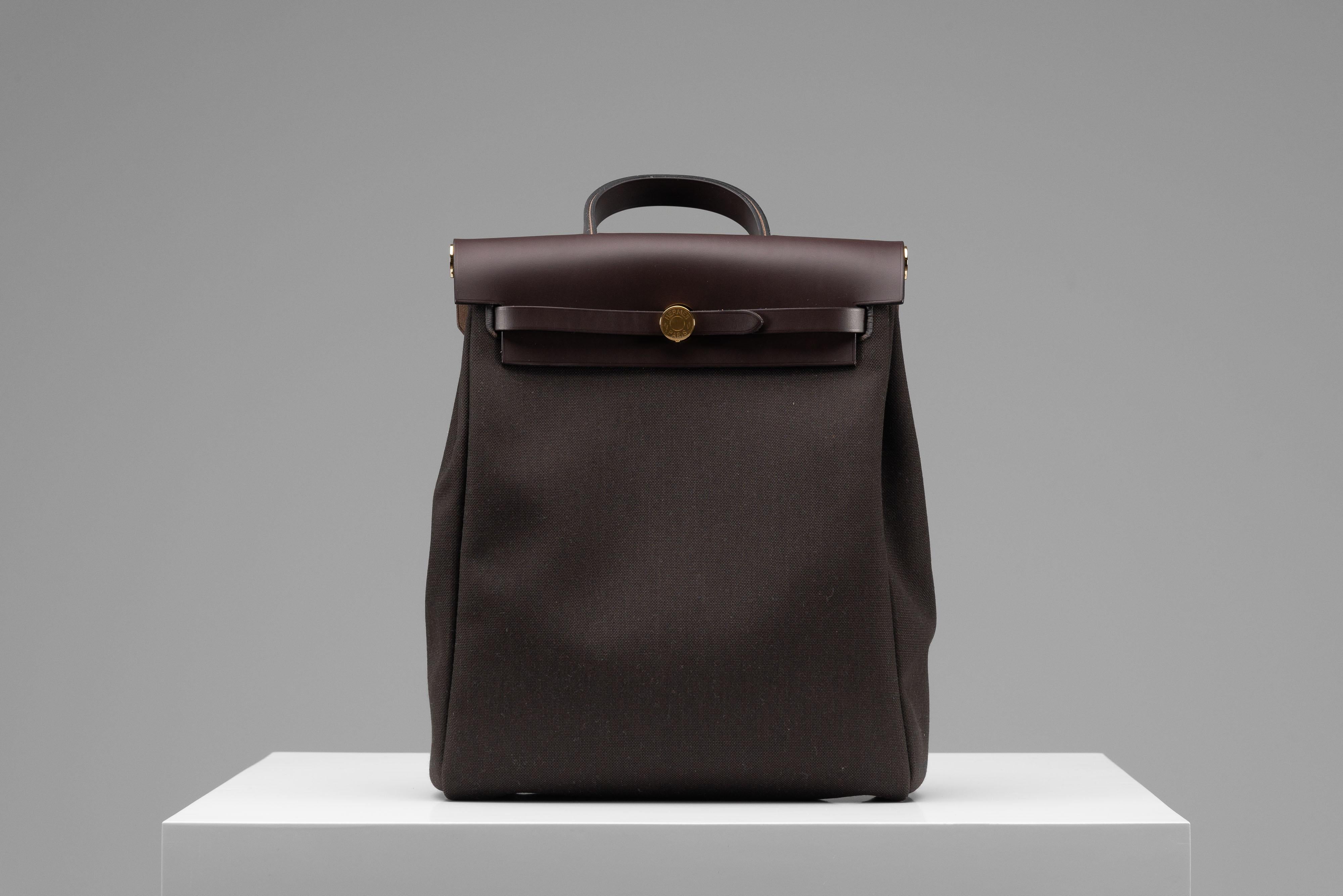 Women's or Men's Hermes Herbag a dos Zip retourne NEW Backpack Brown Full-Set