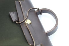 Hermes Herbag Backpack in Dark Brown Leather and Green Canvas