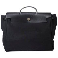HERMES Herbag Backpack MM in black Toile Officier