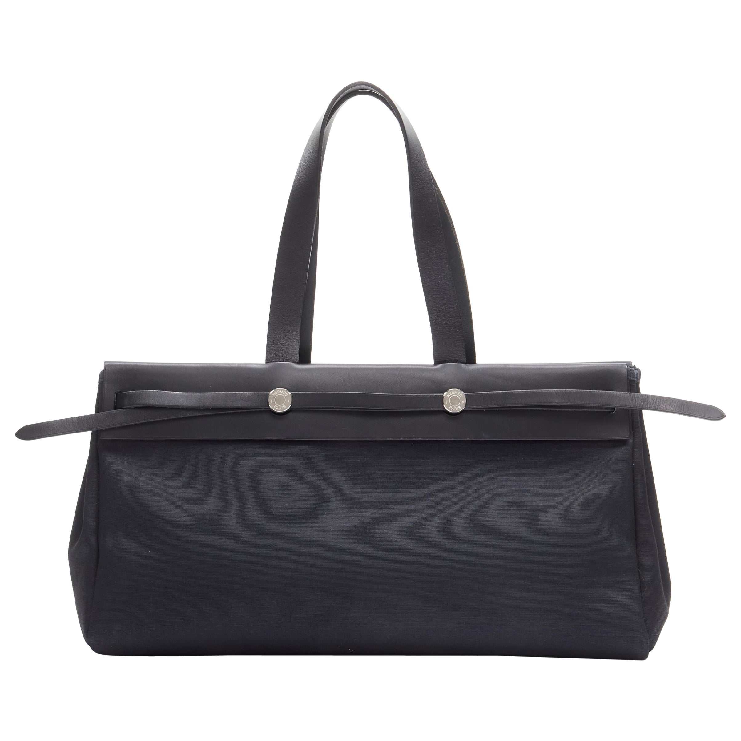 HERMES Herbag Cabas MM borsa lunga in pelle toile vache hunter nera