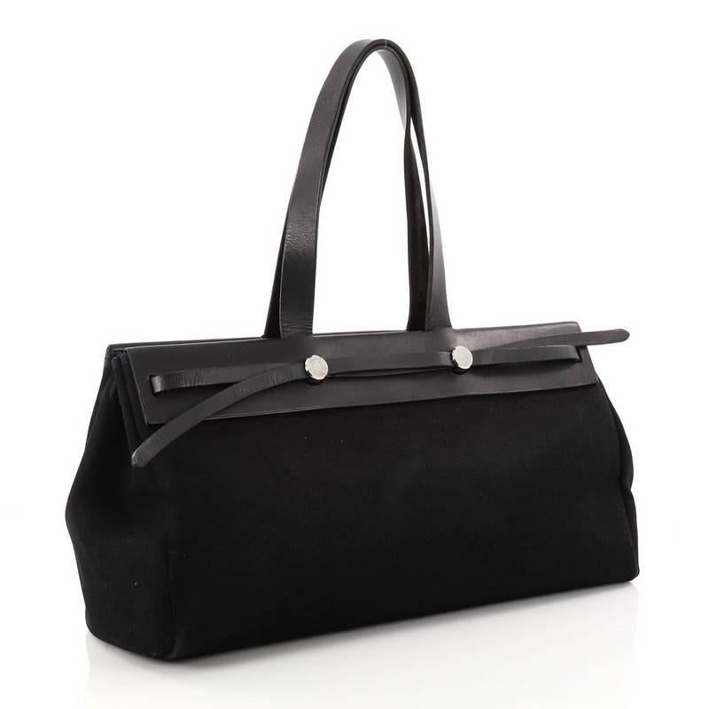 Black Hermes Herbag Cabas Toile and Leather GM