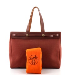 Hermes Herbag Cabas Toile and Leather MM